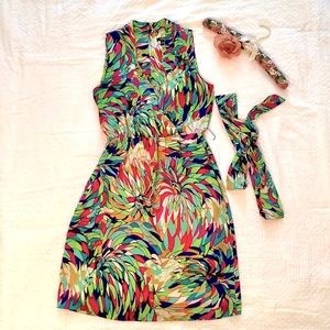 MSK multi-colored ruched front wrap top, size 10